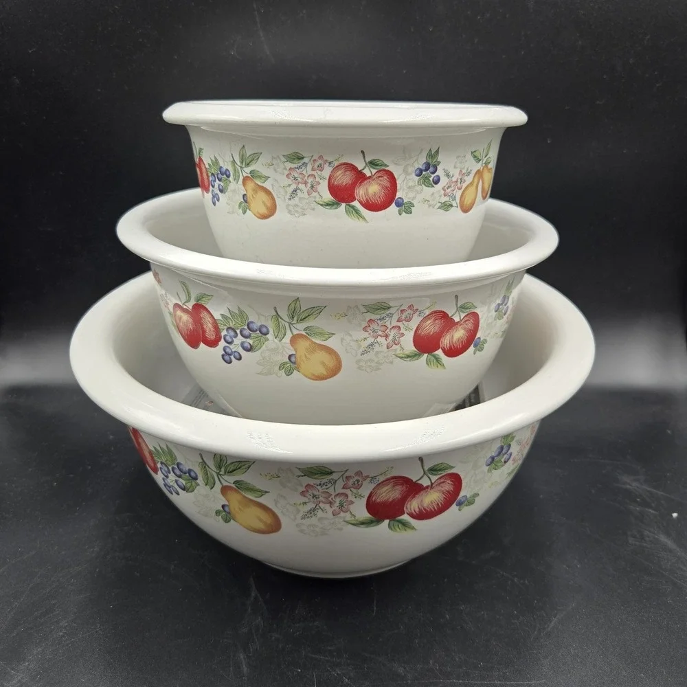 Corelle Country Cottagecore Nesting Bowls Set of Three‎ 1-2-3 Qt VTG Stoneware